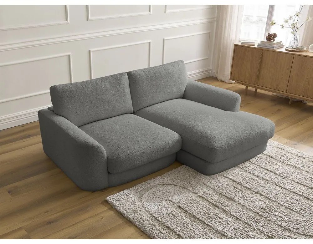 Tmavosivá rohová pohovka z textílie buklé (pravý roh/s leňoškou) Leonore – Bobochic Paris