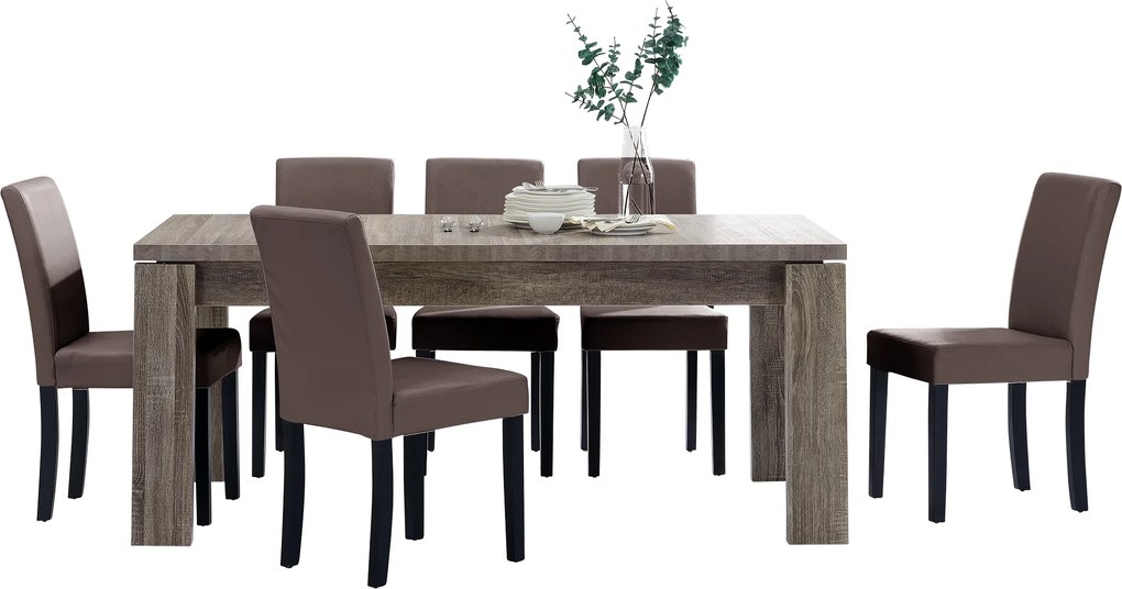 [en.casa]® Rustikálny dubový jedálenský stôl HTFU-2334 so 6 stoličkami HTMY-9705