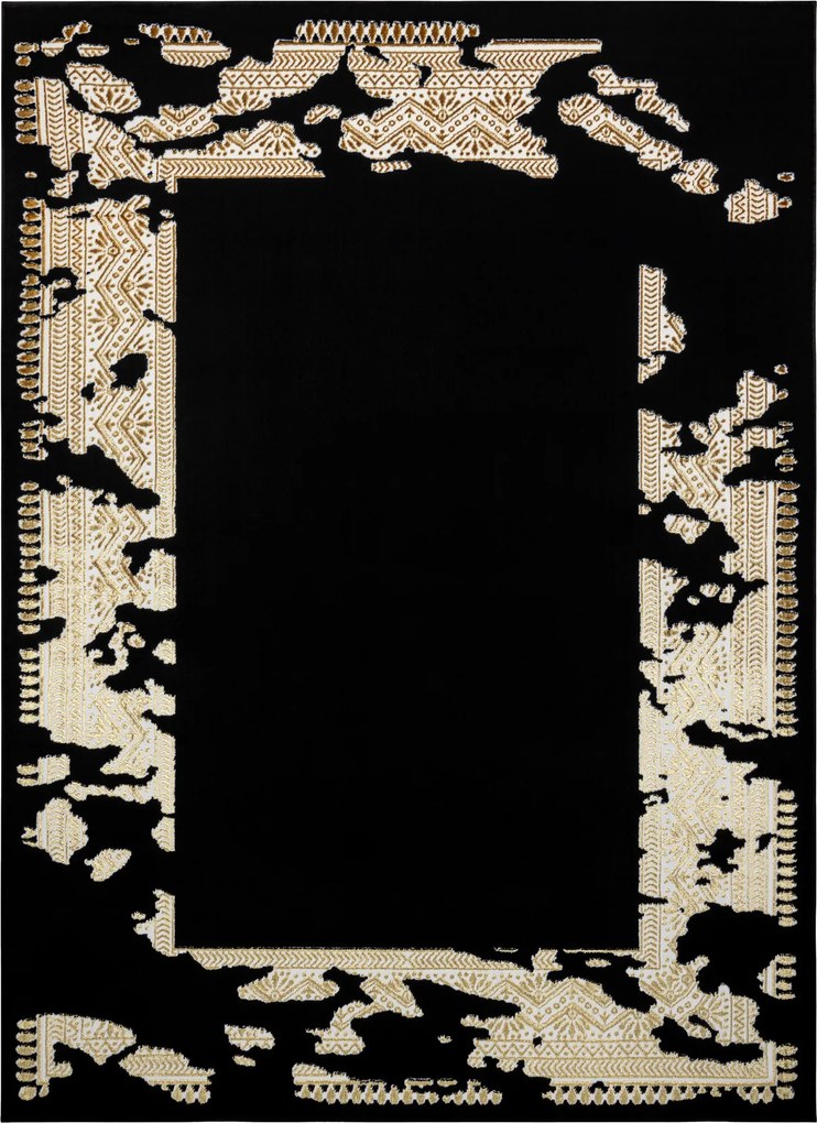 Dywany Łuszczów, Kusový koberec Allure 1965 black/gold, 180x270, čierna, kancelária