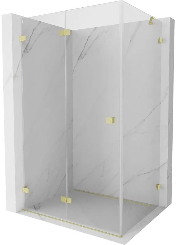 Mexen Lunar-F, skladací sprchový kút ľavý 100 x 80 cm, 8mm číre sklo, zlatý matný profil, 836-100-080-55-00-L
