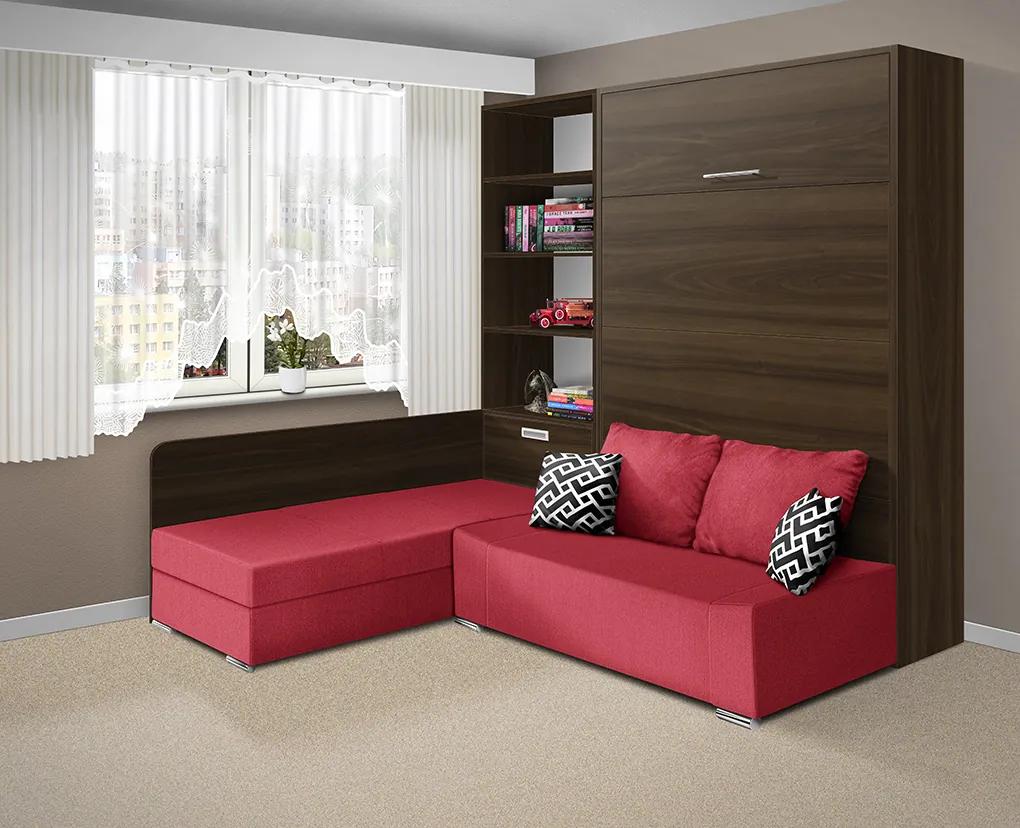 Nabytekmorava Sklápacia posteľ s pohovkou VS 21075 - 200x120 cm farba pohovky: Červená, Typ farebného prevedenia: Orech / dvere orech