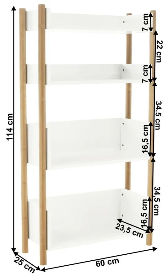 Tempo Kondela 4-poličkový regál, prírodný bambus/biela, BALTIKA TYP 3