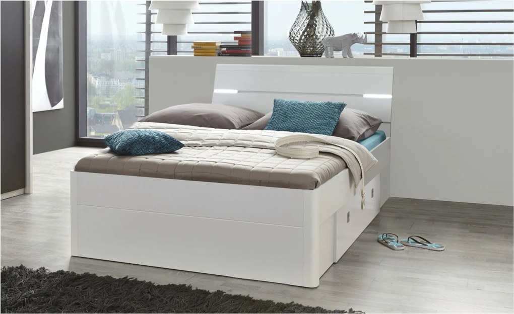 Sconto Posteľ s LED osvetlením MAESTRO biela, 140x200 cm
