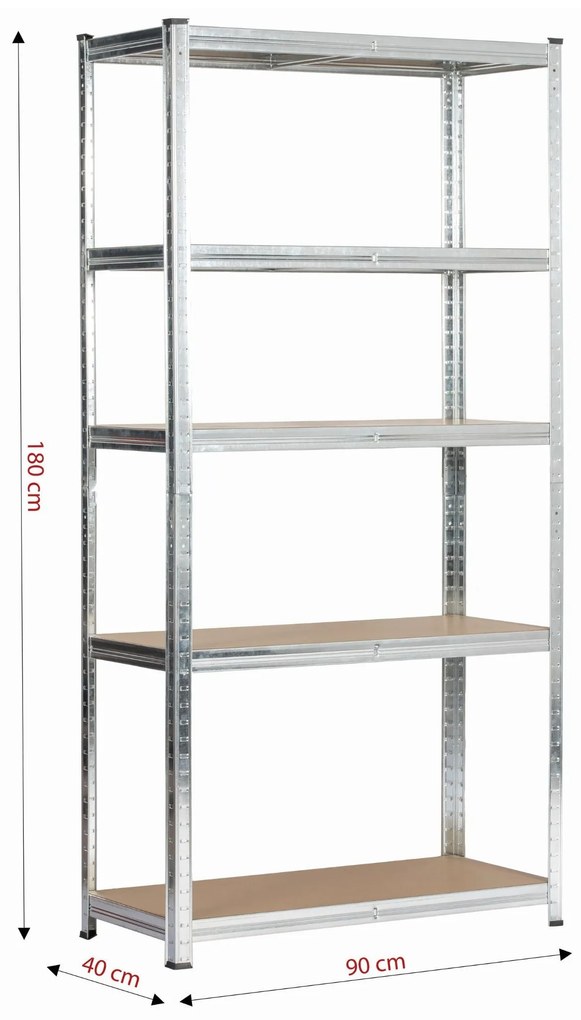 Kovový regál REGMET 90x40x180 cm strieborný
