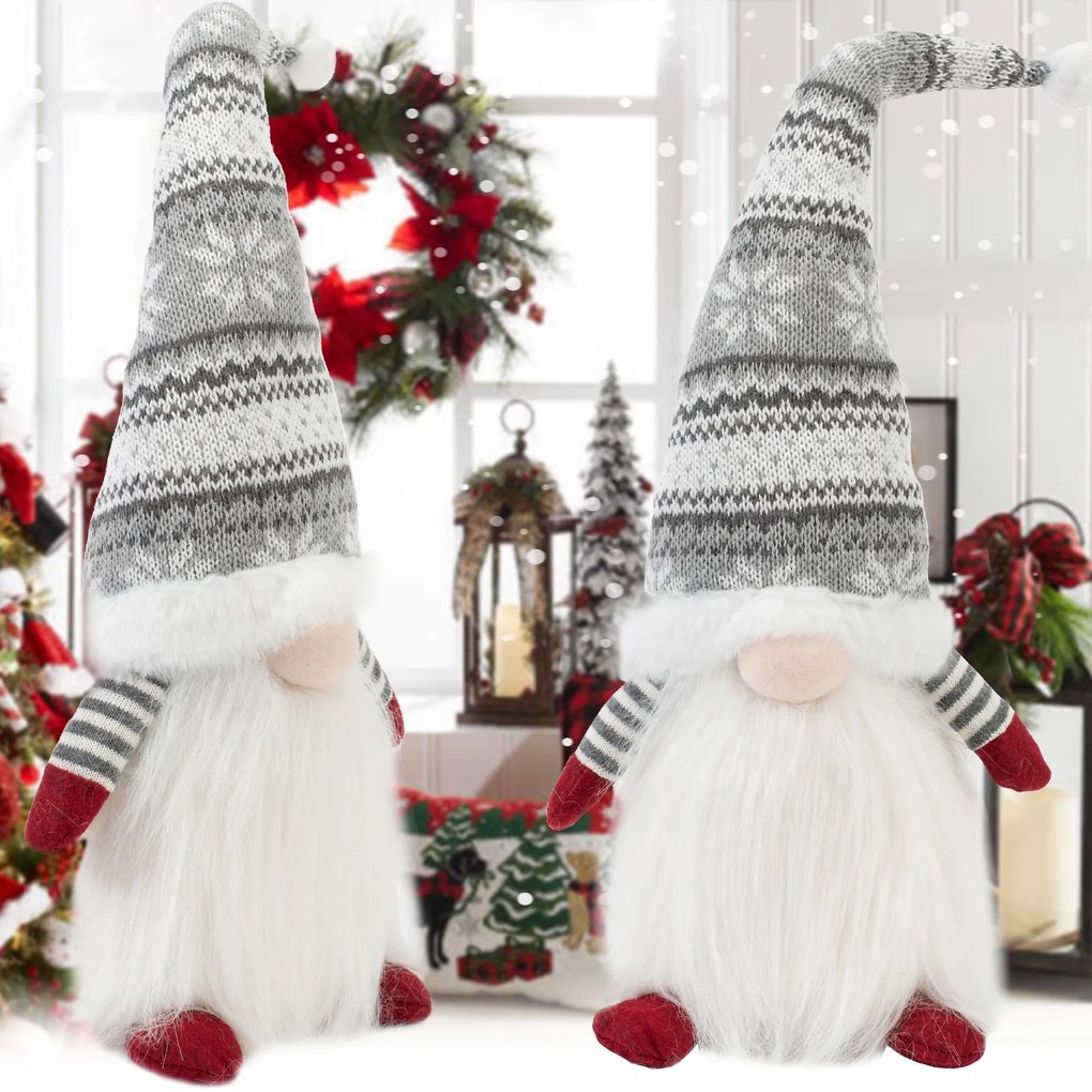 Vianočný škriatok ELF 0623 - 48 cm sivý/biely