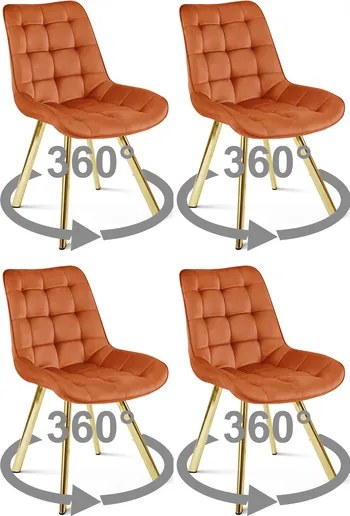 Stolička SORIA 360 – medený zamat / zlaté nohy × 4