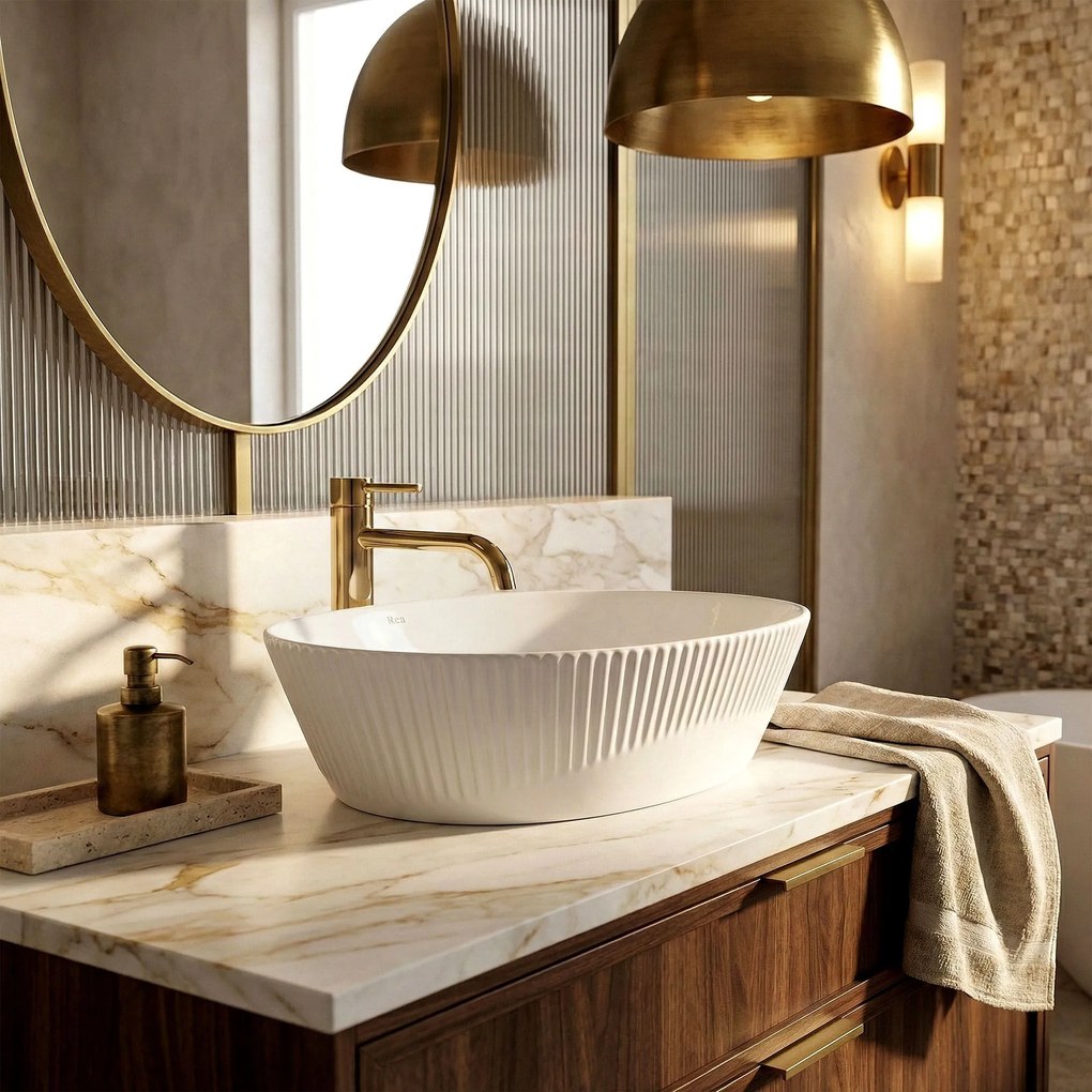 Rea Astoria, umývadlo na dosku 409x340x150 mm, biela lesklá, REA-U0641