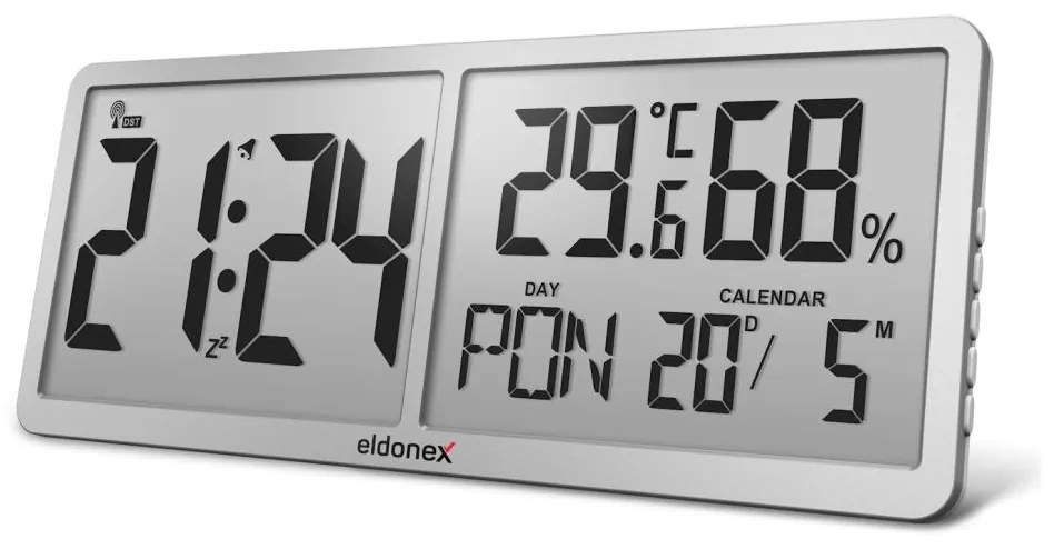 ELDONEX ECL-1110-SL - Digitálne nástenné hodiny TimeCheck 4xAA strieborné