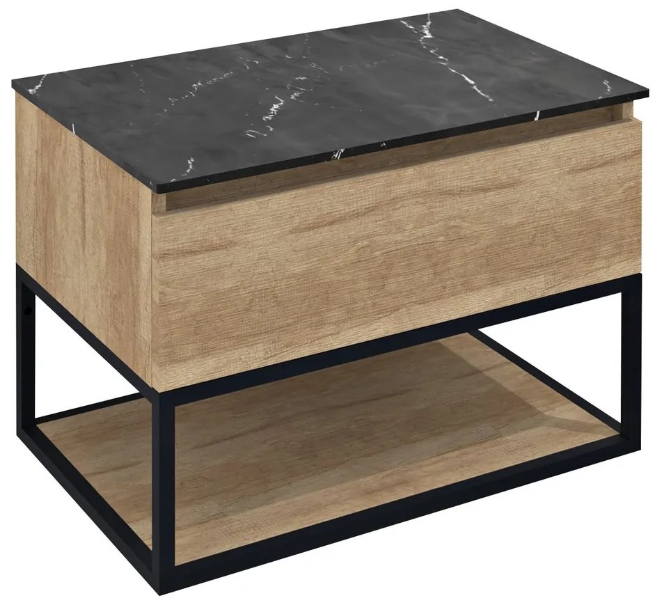 Sapho Sapho, SKARA umývadlová skrinka 70x50x45cm, čierna mat/dub alabama, CG005-2222