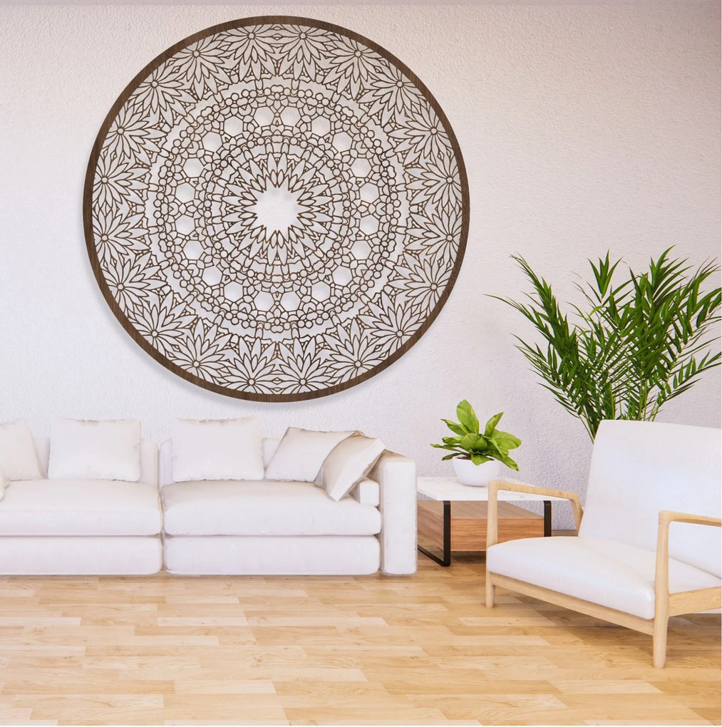 Luxusná drevená mandala na stenu 3D dekorácia do interiéru | HELA: HDF - Orech 30 cm 4341-79186 HDF0342