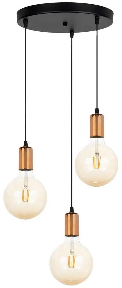 Luster na lanku MIROS 3xE27/60W/230V guľatý čierna/medená