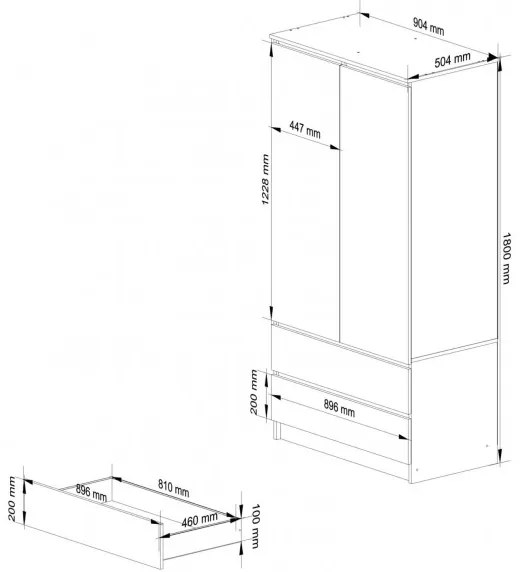 Skriňa S 90 cm 2D 2SZ CLP biela / sivá