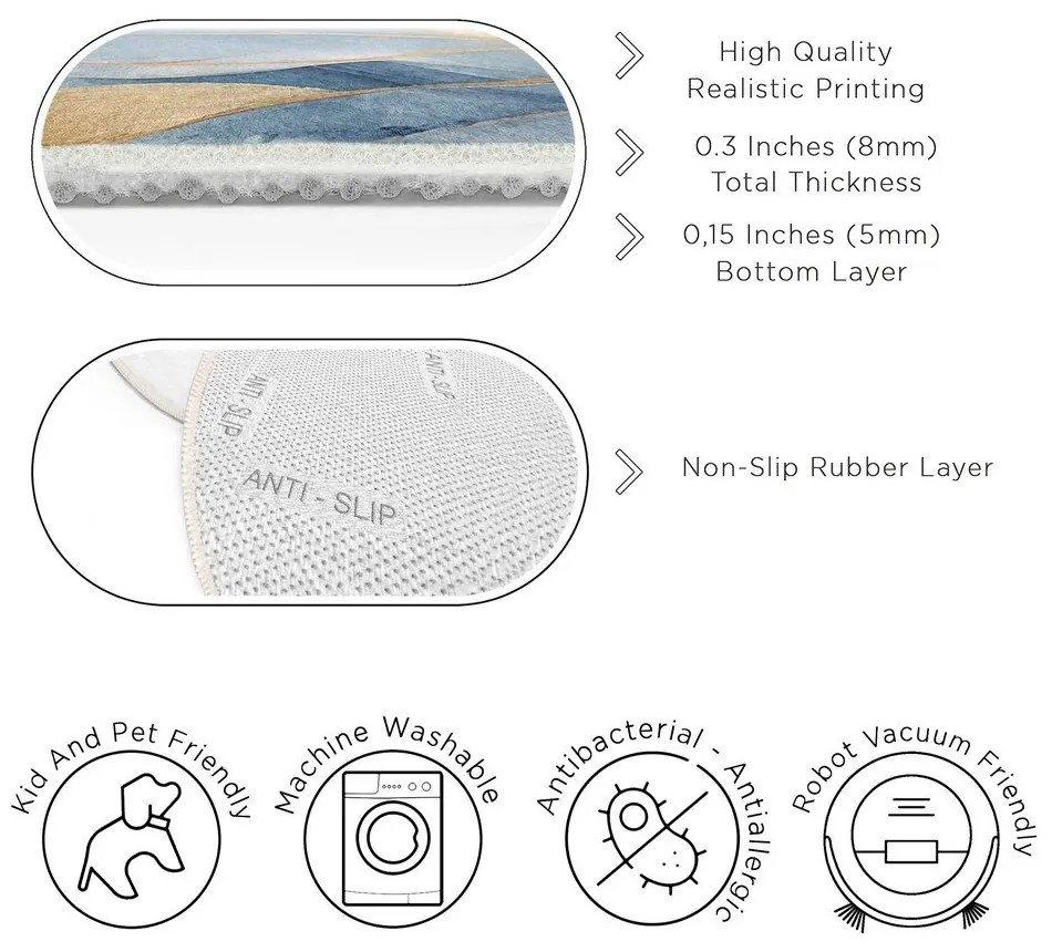 Prateľný okrúhly koberec v modrej a zlatej farbe ø 80 cm Golden Leaves – Mila Home