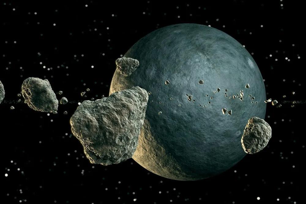 Samolepiaca tapeta meteority v okolí planéty - 375x250