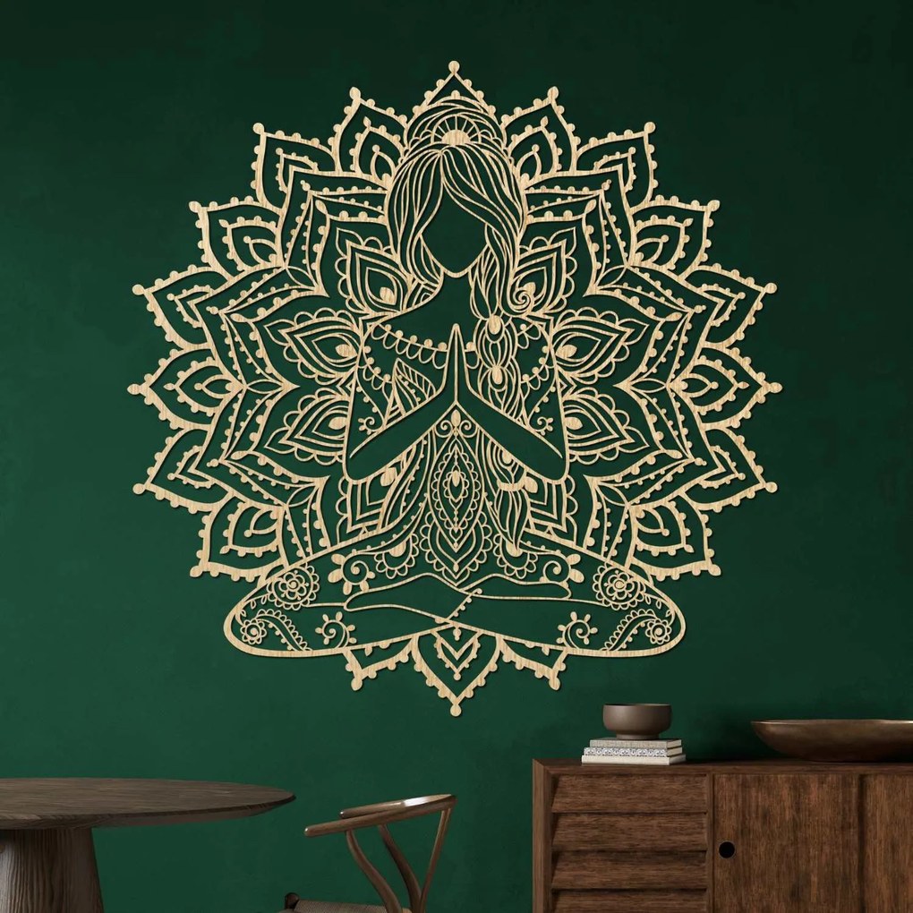 SENTOP | Drevená mandala joga žena – 3D obraz na stenu do obývačky | SENTOP PR0511