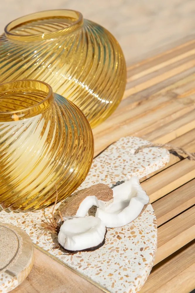 Žltá sklenená okrúhla váza Stripes S - Ø15*12,5 cm