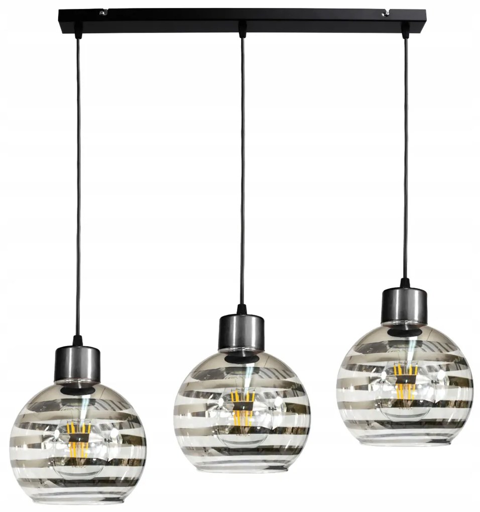 BERGE Sklenená LED závesná lampa 3xE27 - guľové horizontálne pruhy