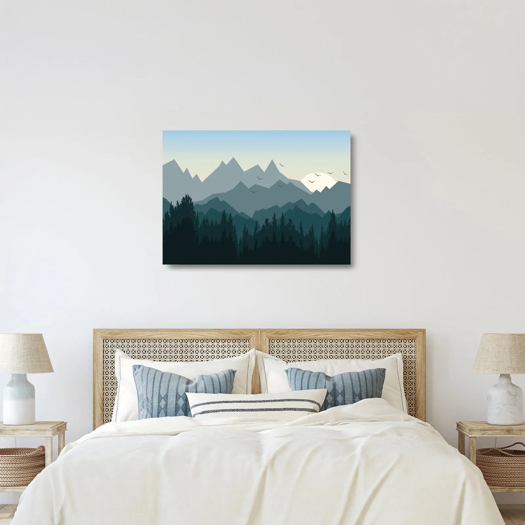 Sklenený obraz - Hory pohľadom grafika (70x50 cm)
