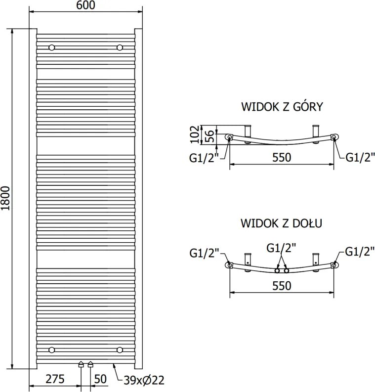 Mexen Ares, vykurovacie teleso 1800 x 600 mm, 958 W, biela, W102-1800-600-00-20