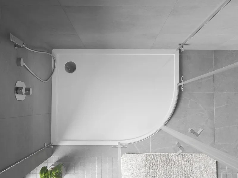 Mexen Flow polkruhový asymetrický slim ľavý 90 x 80 cm, biely lesk - 46Q108090L