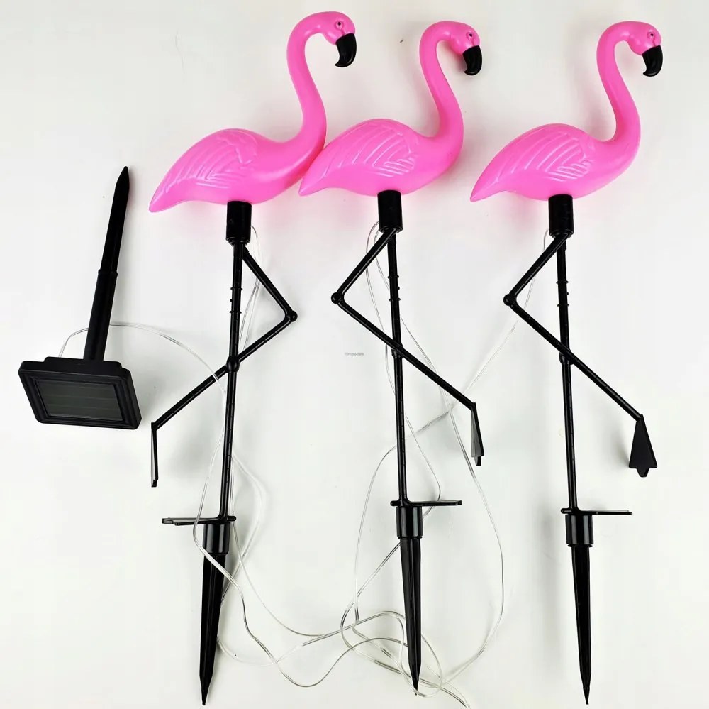 3x LED záhradná lampa Flamingos 54cm