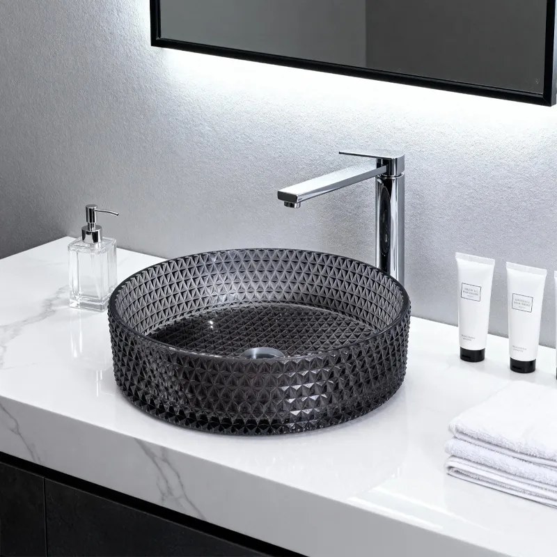 BPS-koupelny Sklenené umývadlo na dosku HYD-BRT1-BL-360 36x12 cm, čierny lesk