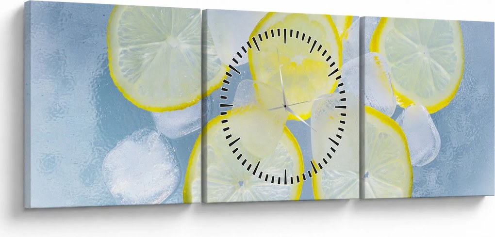 Obraz citróna v ľade (s hodinami) (90x30 cm)
