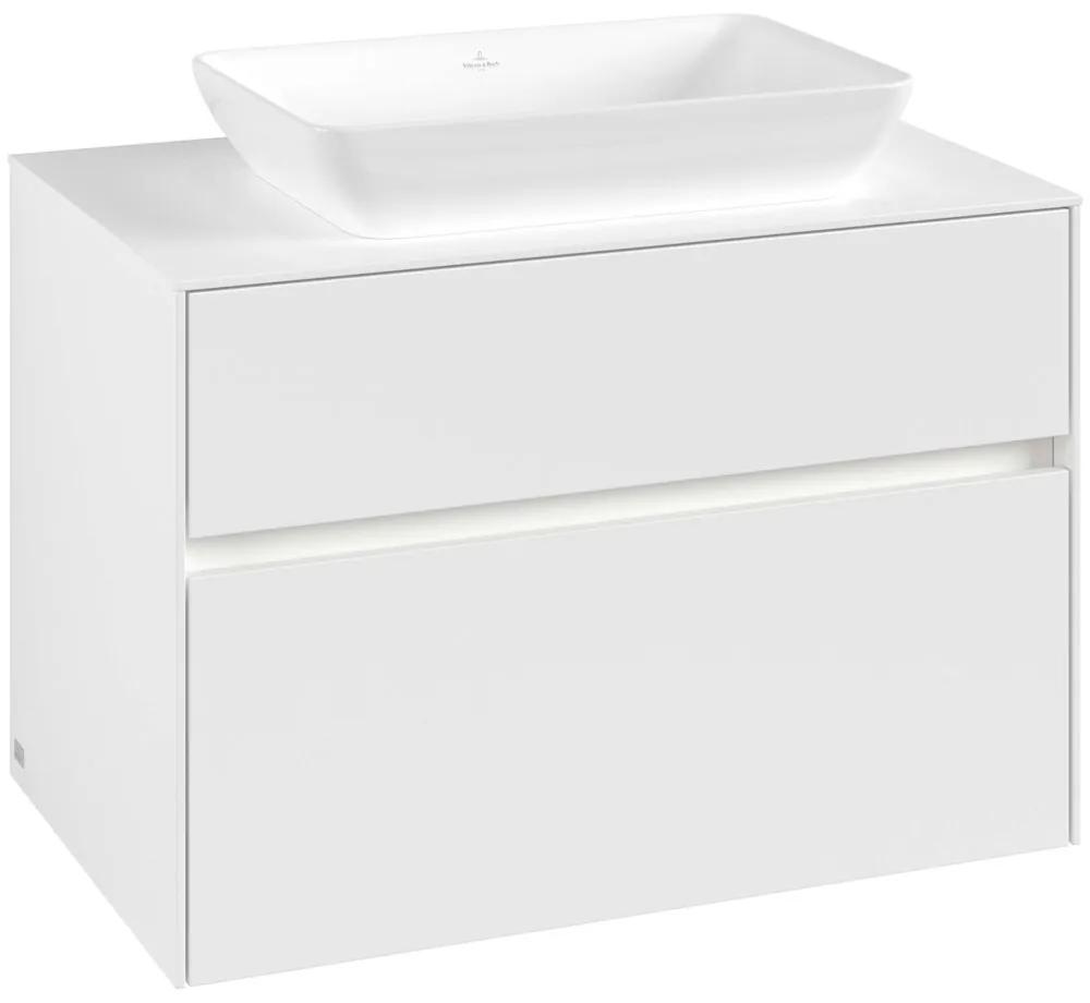 VILLEROY &amp; BOCH Collaro závesná skrinka pod umývadlo na dosku (umývadlo v strede), 2 zásuvky, s LED osvetlením, 800 x 500 x 548 mm, White Matt, C108B0MS