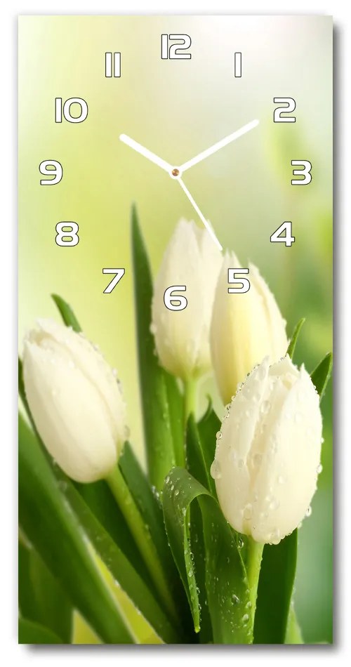 Nástenné sklenené hodiny Biele tulipány pl_zsp_30x60_f_34973360