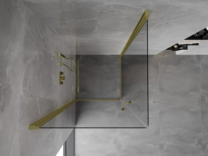 Mexen Mist-B Duo, 2-krídlový výklopný sprchový kút 95 x 95 cm, číre sklo, zlatý matný profil, 8A2-095-095-55-00