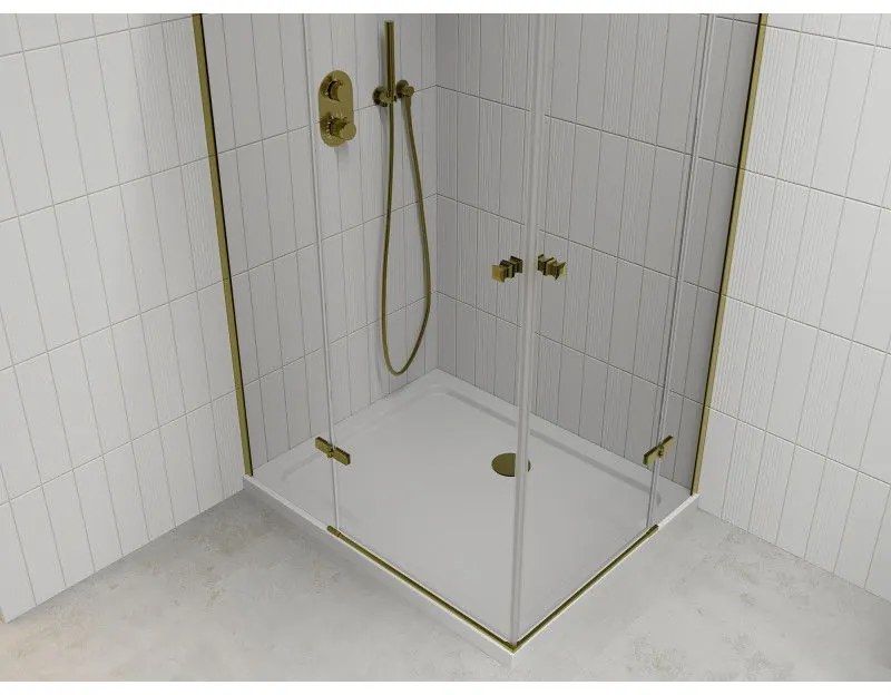 Mexen Roma Duo, sprchový kút 90 (dvere) x 80 (dvere) cm, 6mm číre sklo, zlatý profil + slim sprchová vanička 5cm biela + zlatý sifón, 854-090-080-50-02-4010G