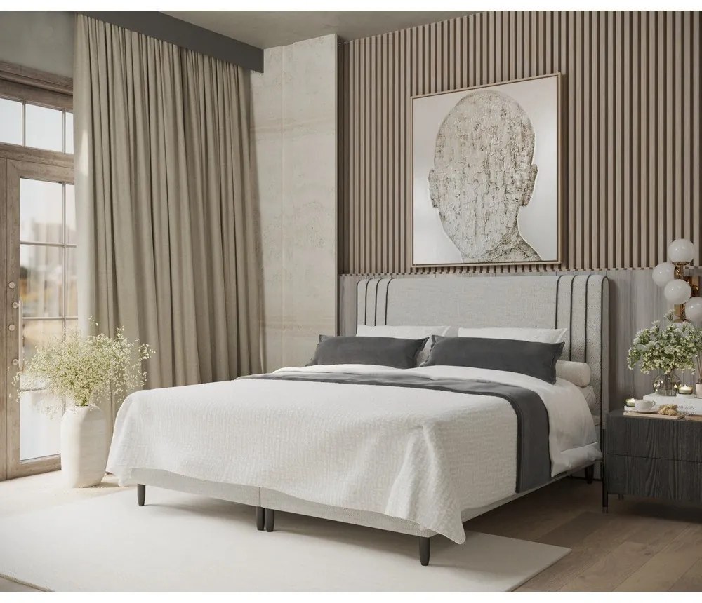 Svetlosivá čalúnená dvojlôžková posteľ s úložným priestorom 200x200 cm Musca – Maison de Rêve