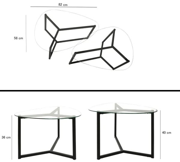 SADA 2x Konferenčný stolík BELLISIMO čierna/číra