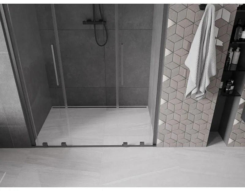 Mexen Velar L Duo, posuvné sprchové dvere do otvoru 140 cm, 8mm číre sklo, grafit brúsený, 871-140-003-02-66