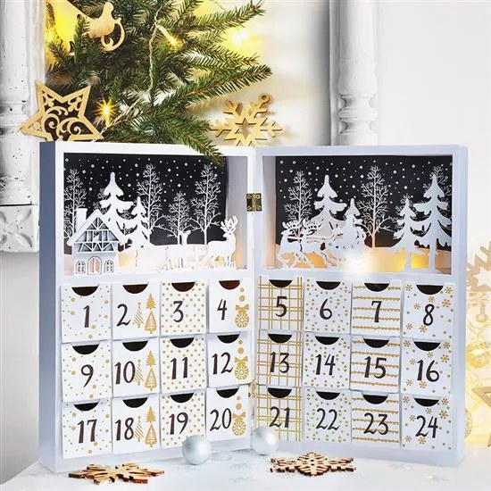 Solight LED drevený adventný kalendár kniha 1V244