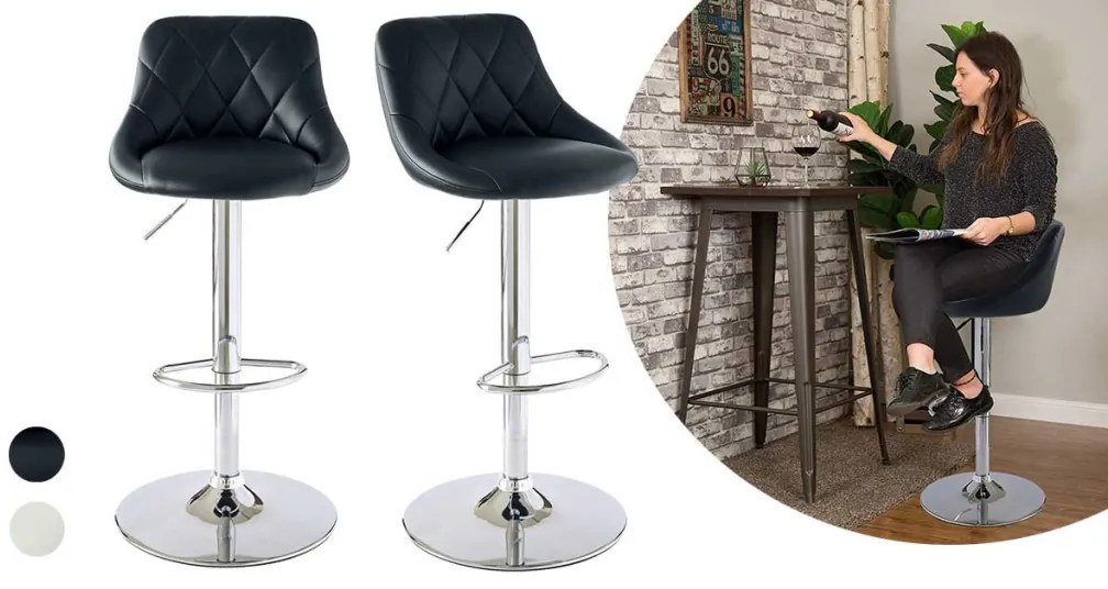 Barové stoličky s operadlom, 2 farby, čierne