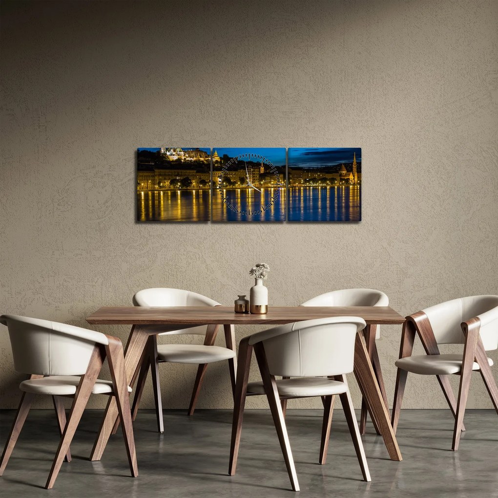 Obraz nočného mesta (s hodinami) (90x30 cm)