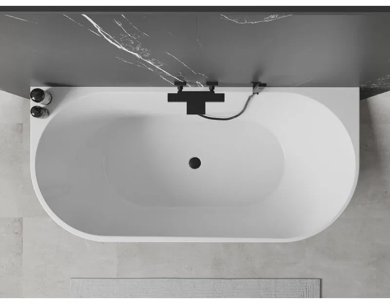 Mexen Oval, voľne stojaca nástenná vaňa 180 x 80 cm, biela-čierna, čierny matný prepad, 52671808075-70