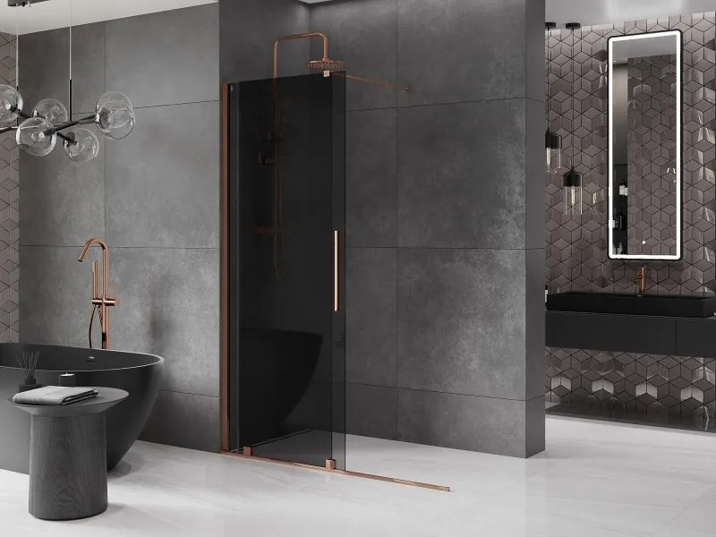 Mexen Velar, sprchová zástena s posuvnými dverami Walk-in 150 x 200 cm, 8mm šedé sklo, ružové zlato, 871-150-000-43-60