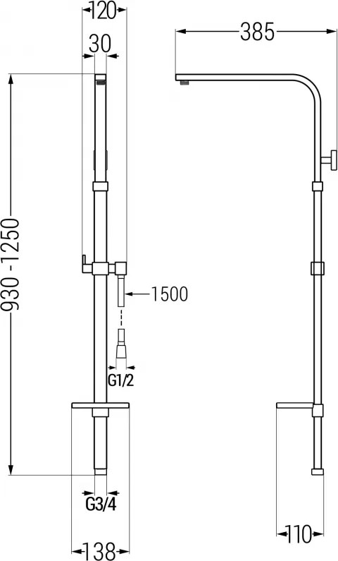 Mexen Q, sprchový stĺp pre batériu s 3/4" horným pripojením, ružové zlato, 79395-60