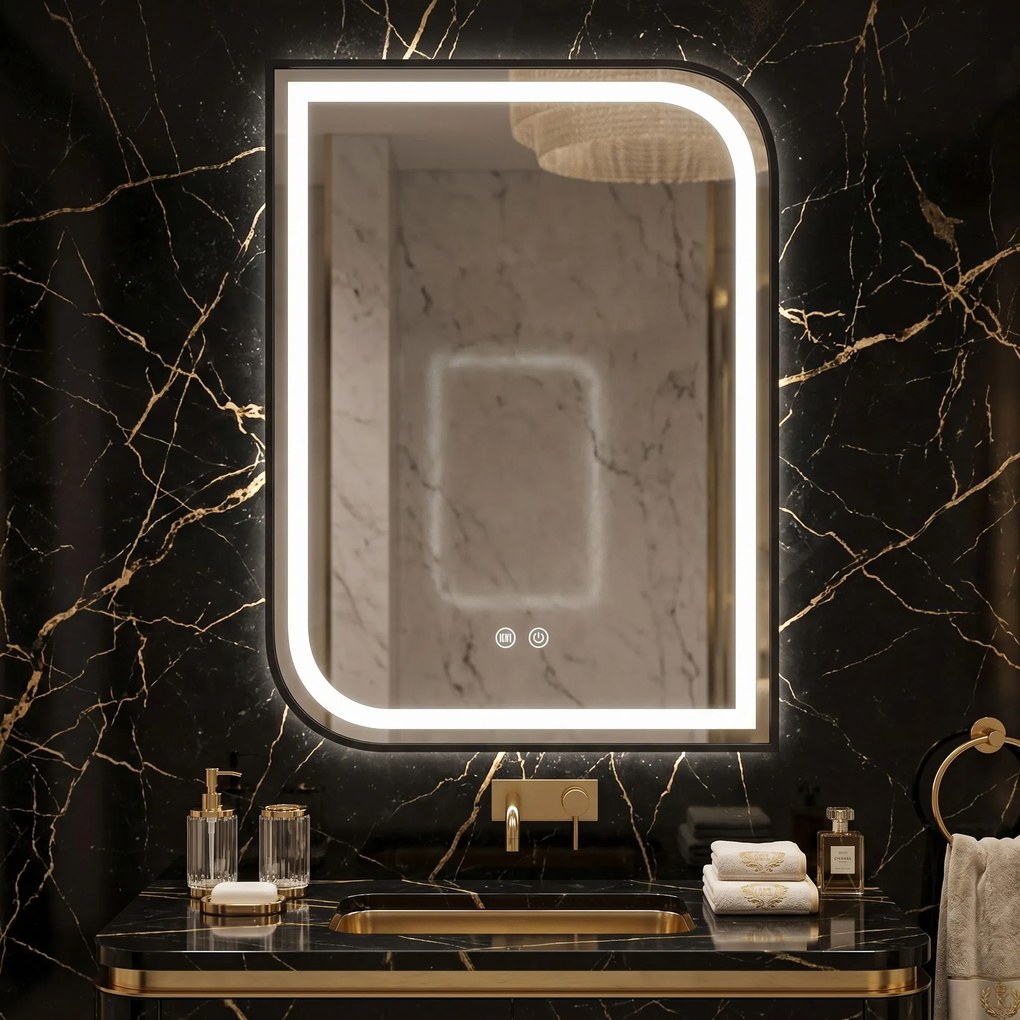 Rea Zone, LED zrkadlo, 60x80 cm, čierna matná, HOM-00208