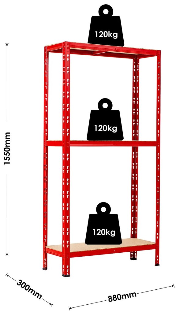 Policový regál 1550x800x300 Farba: Červená RNDU-KUI3080-3 -3000