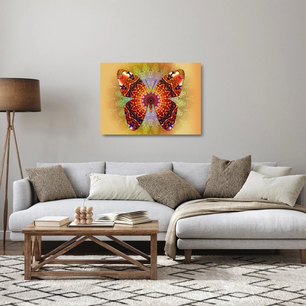 Sklenený obraz - Etno motýľ (70x50 cm)