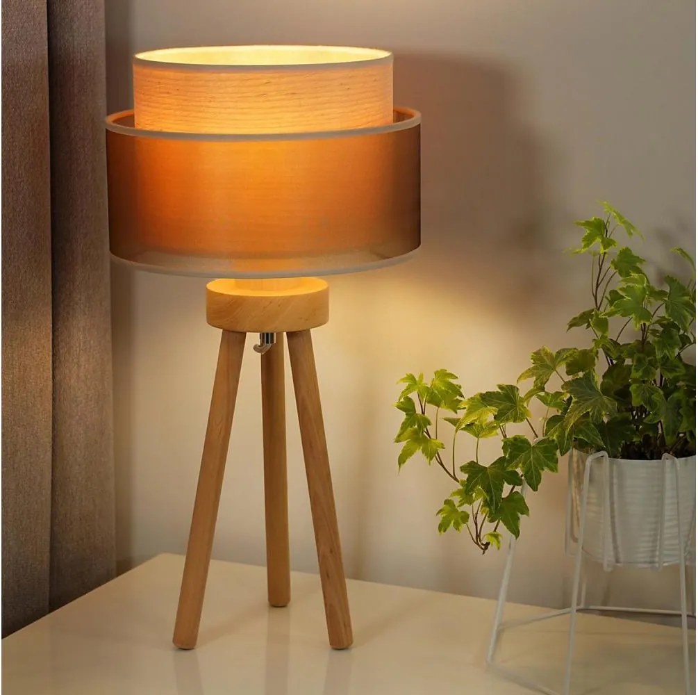 Duolla - Stolná lampa WOOD BOHO 1xE27/15W/230V pr. 25 cm medená/hnedá/béžová