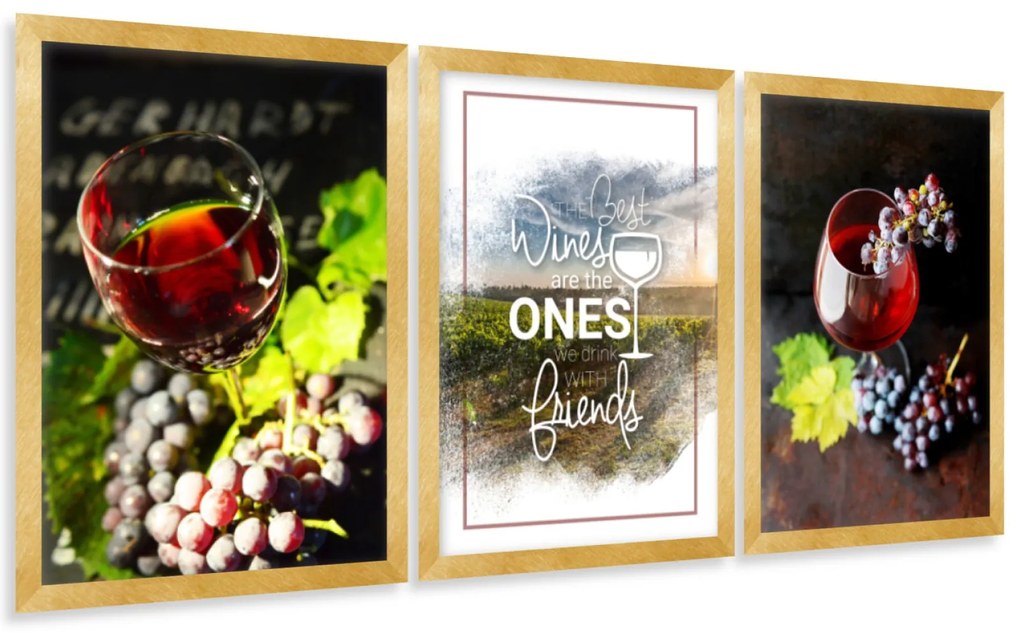 Gario Sada plagátov Dobré víno - 3 dielna Farba rámu: Rustikálna, Veľkosť: 99 x 45 cm