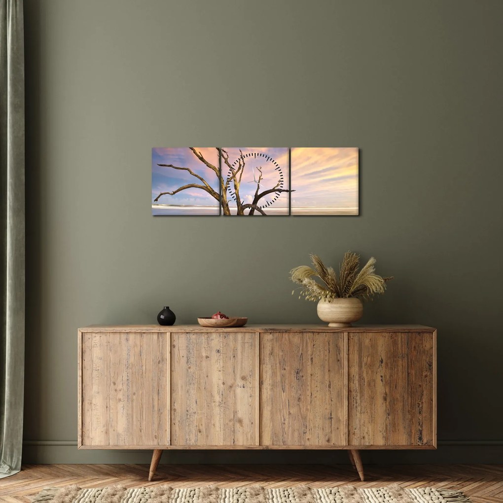 Obraz stromu v oceáne (s hodinami) (90x30 cm)