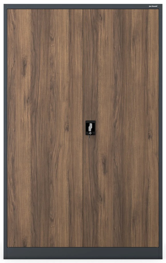 Kancelárska kovová skrinka na dokumenty JAN II, Eco Design: antracit/orech