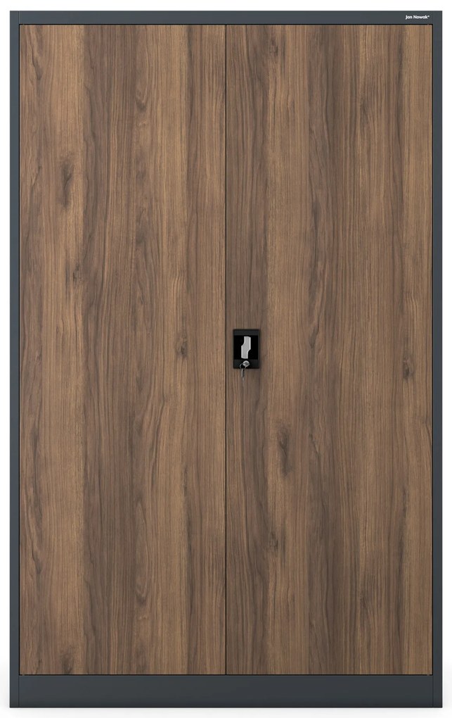 Kovová kancelárska skriňa na dokumenty, široká, antracit/orech, 1150x1850x400 mm: JAN II Eco Design