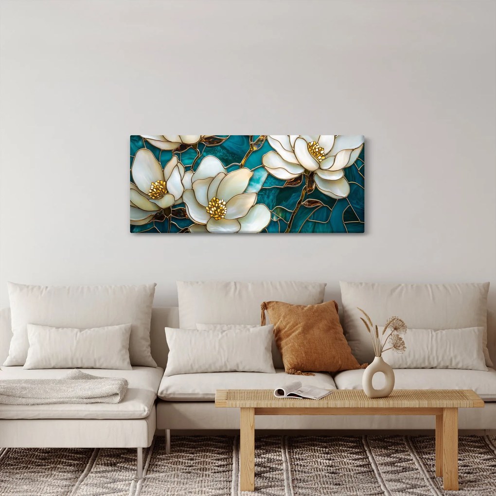 Obraz - Vitráž s magnóliou (120x50 cm)