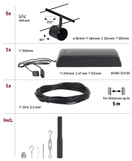 Paulmann 94469 - SADA 5xGU5,3/10W Bodové svietidlo CUP 230V čierna